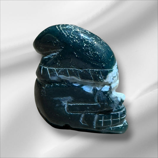 Moss Agate Santa Skull