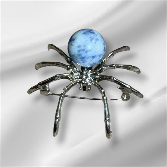 Blue Spotted Jasper Spider Pin