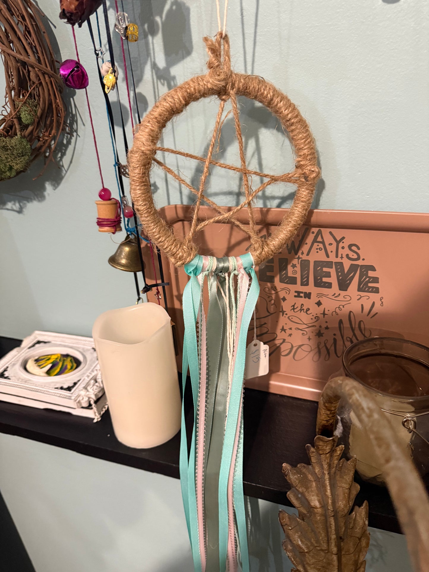 Pentacle wreath with blue and white hire ribbon