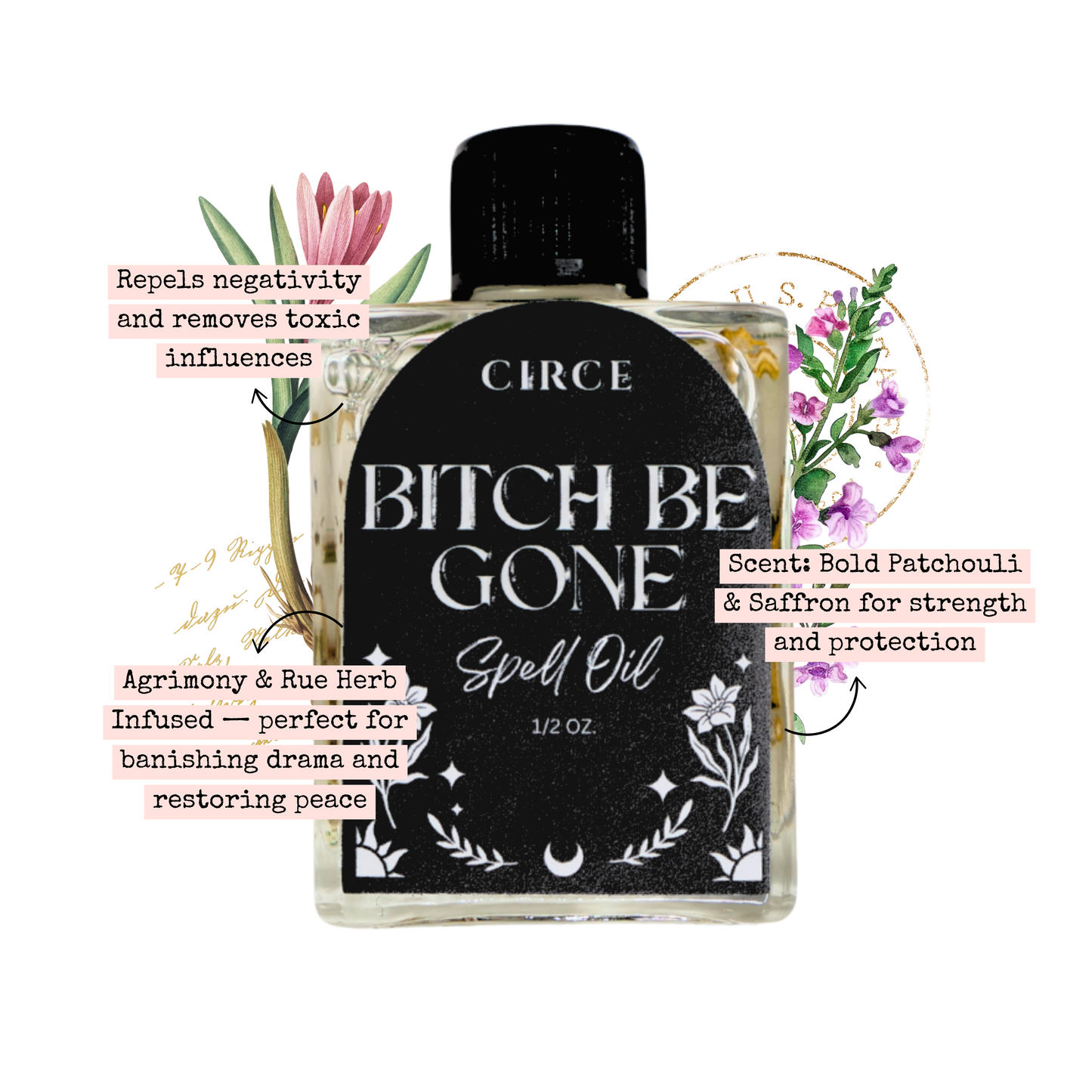Bitch Be Gone Spell Oil 1/2oz  - Anointing Oil for Banishing