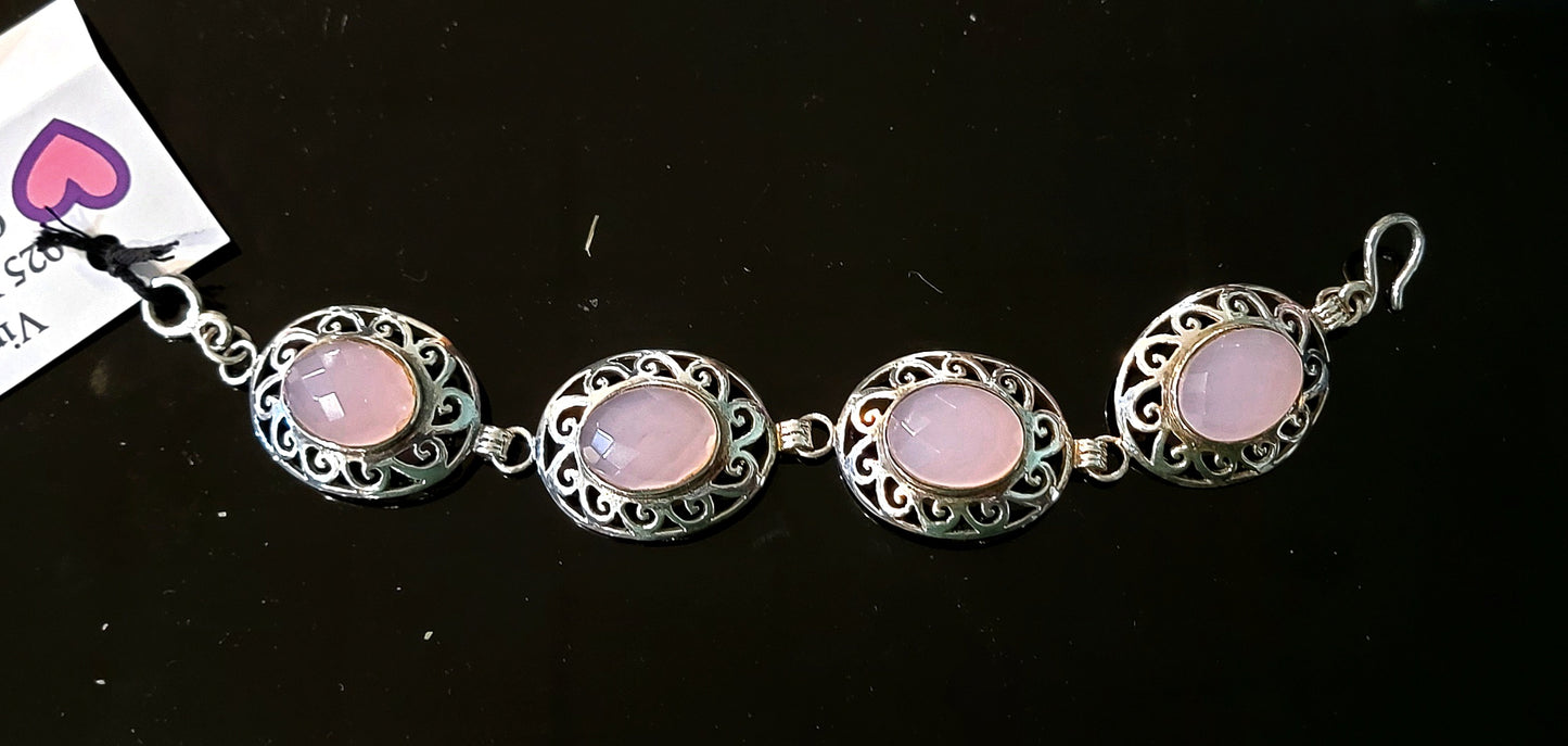 925 Silver Vintage Rose Quartz Bracelet