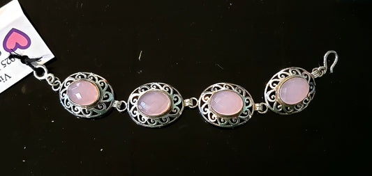 925 Silver Vintage Rose Quartz Bracelet