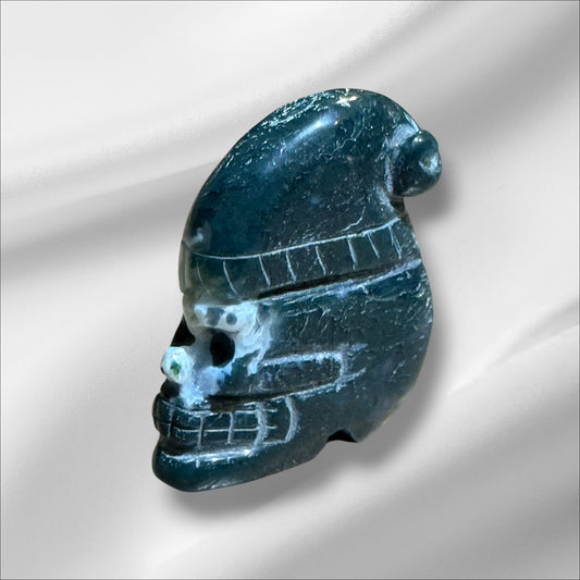 Moss Agate Santa Skull