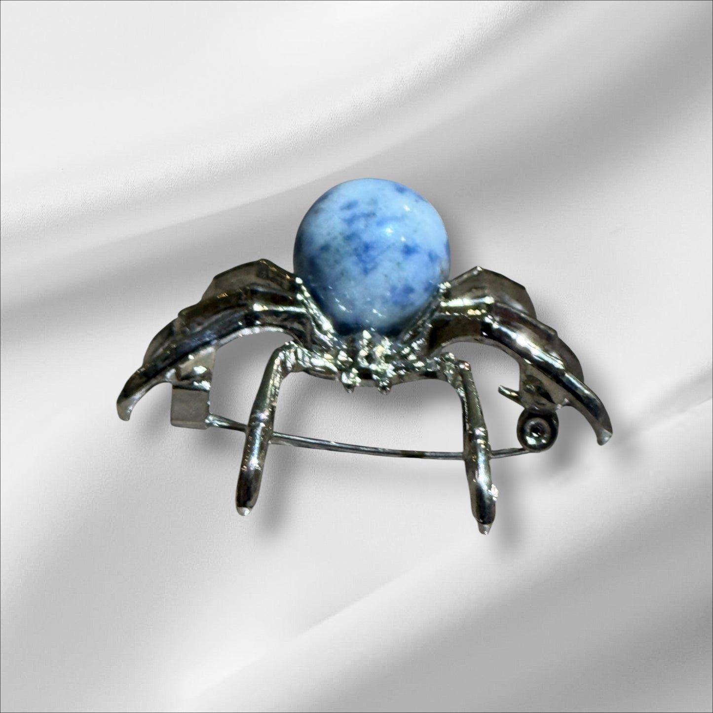 Blue Spotted Jasper Spider Pin