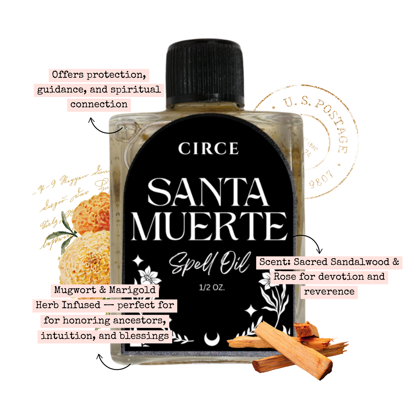 Santa Muerte Spell Oil - 1/2 oz Anointing Oil for Protection