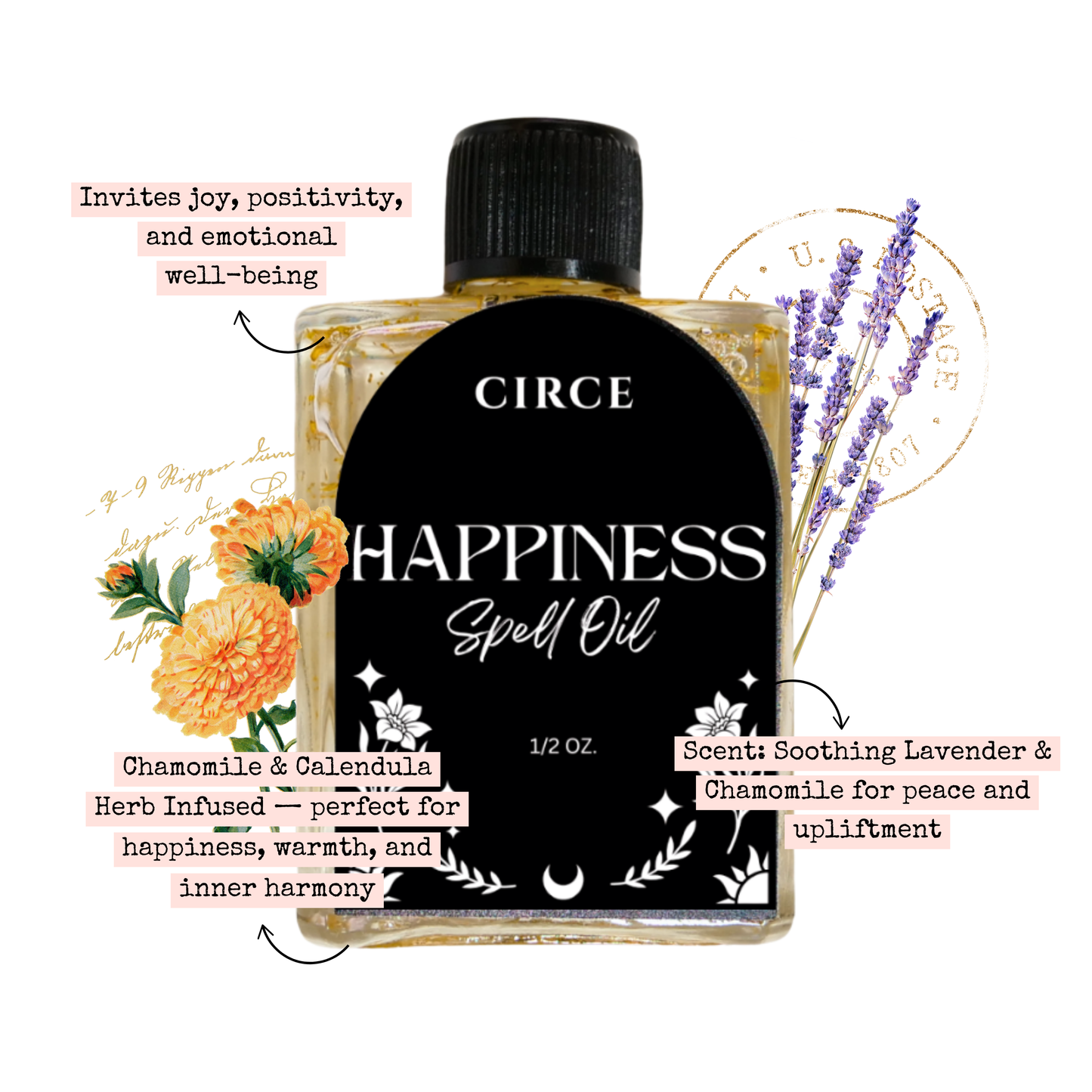 Happiness Spell Oil - Intention Ritual Oil - Joy Stress