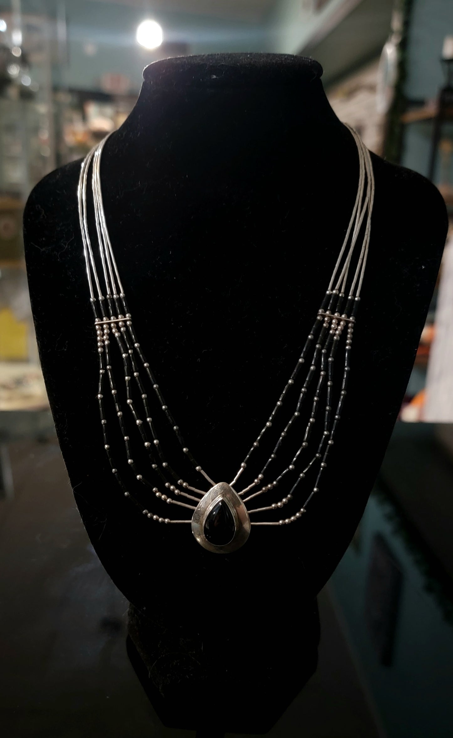 Vintage Sterling/925 & Black Onyx Necklace